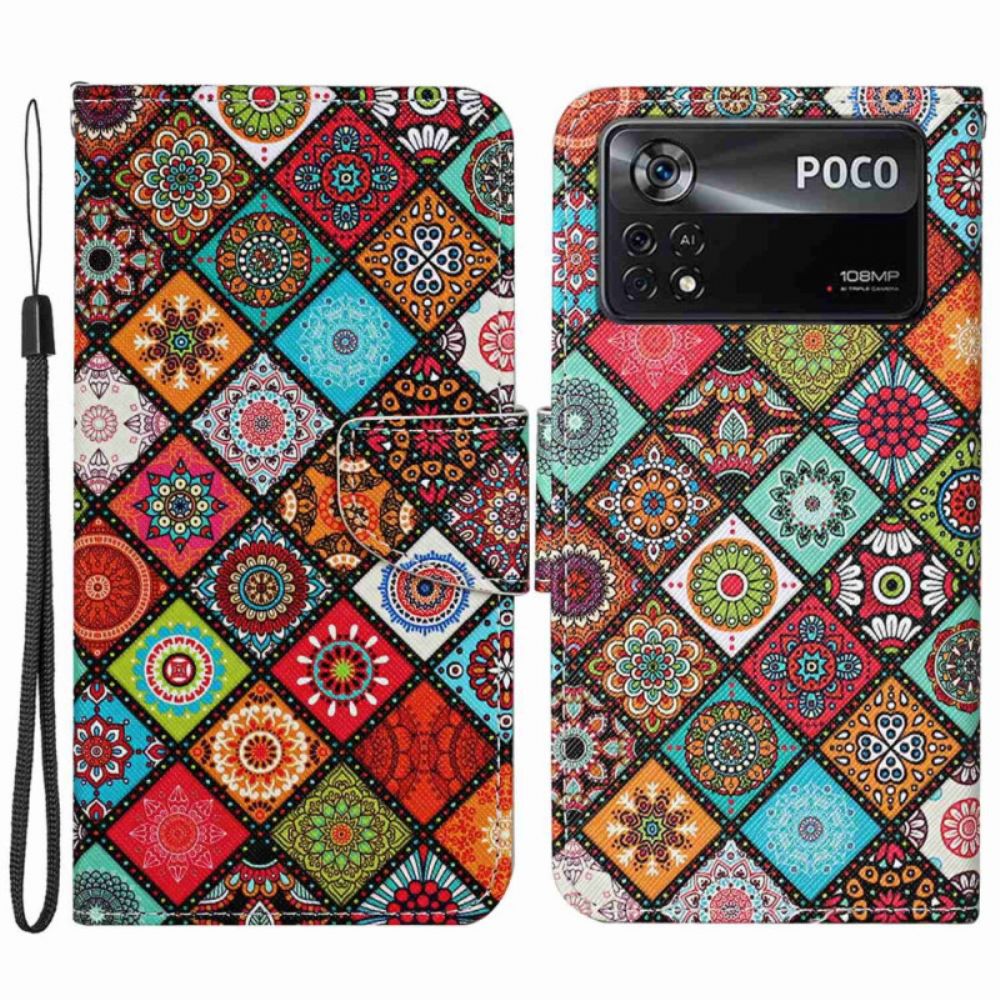 Folio-hoesje voor Poco X4 Pro 5G Met Ketting Band Patchwork