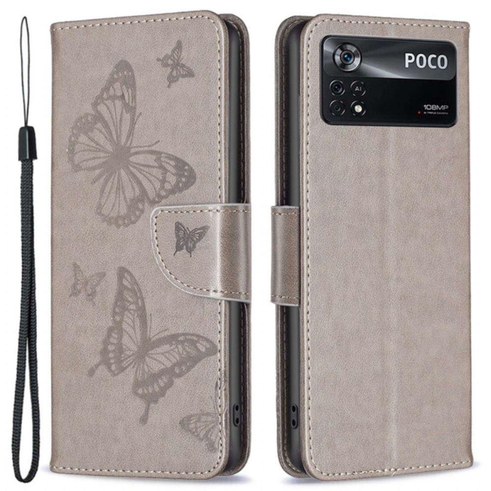 Folio-hoesje voor Poco X4 Pro 5G Met Ketting Bandje Met Vlinderprint