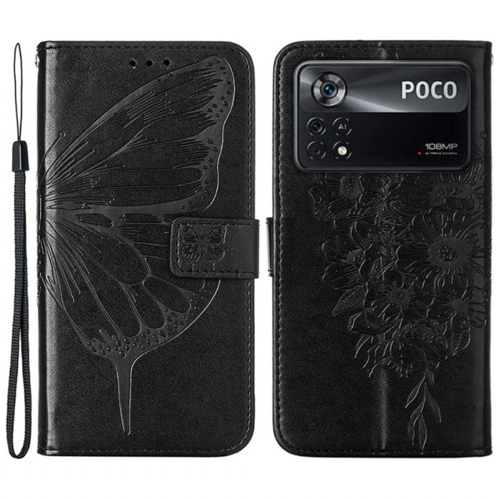 Folio-hoesje voor Poco X4 Pro 5G Met Ketting Barokke Band Vlinder