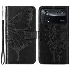 Folio-hoesje voor Poco X4 Pro 5G Met Ketting Barokke Band Vlinder