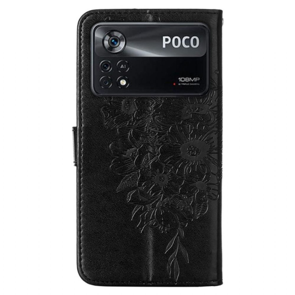 Folio-hoesje voor Poco X4 Pro 5G Met Ketting Barokke Band Vlinder