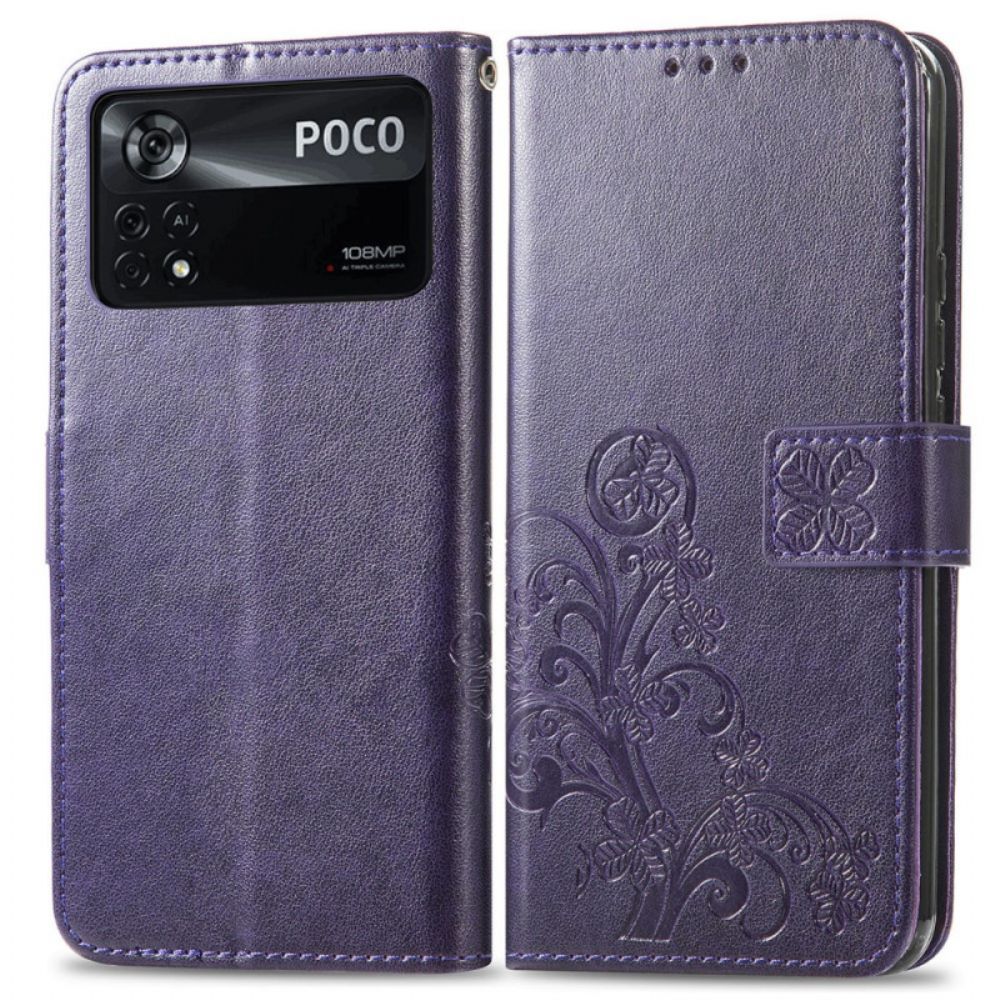 Folio-hoesje voor Poco X4 Pro 5G Met Ketting Bloemen Bandjespatroon