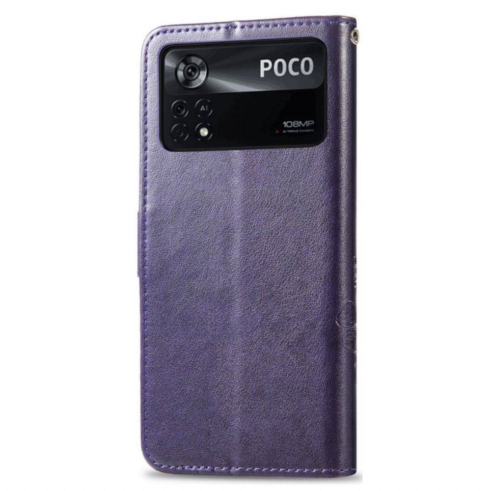 Folio-hoesje voor Poco X4 Pro 5G Met Ketting Bloemen Bandjespatroon