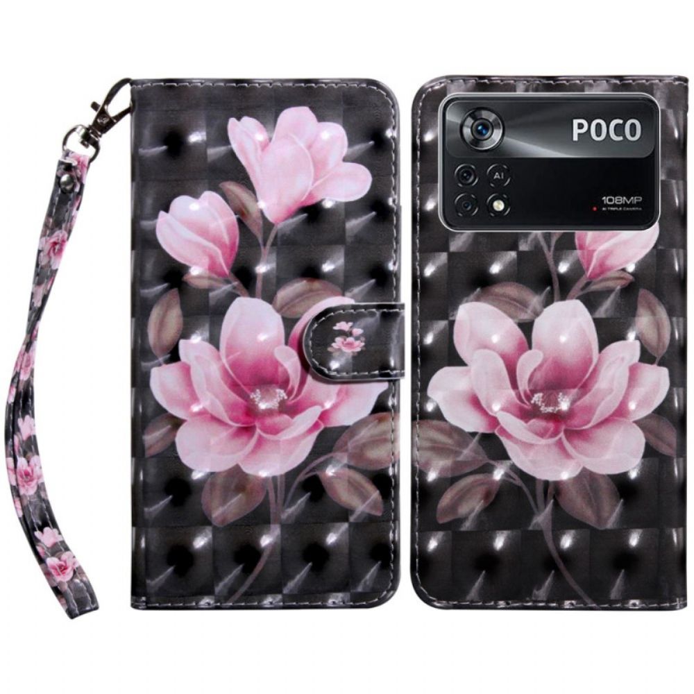 Folio-hoesje voor Poco X4 Pro 5G Met Ketting Bloemen Strappy