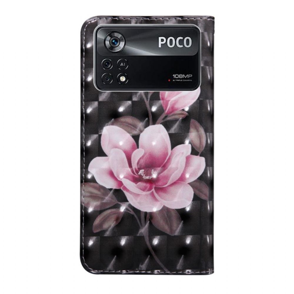 Folio-hoesje voor Poco X4 Pro 5G Met Ketting Bloemen Strappy