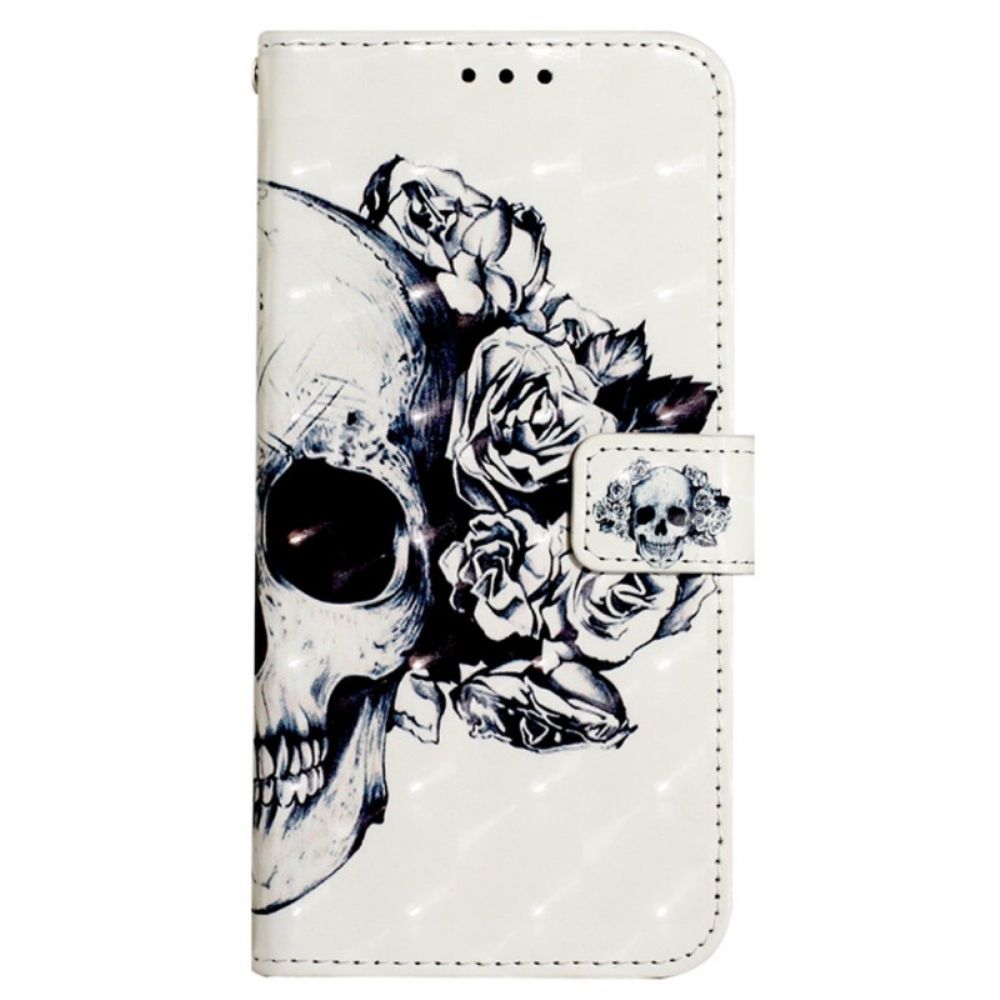 Folio-hoesje voor Poco X4 Pro 5G Met Ketting Bloemen Strappy Schedel