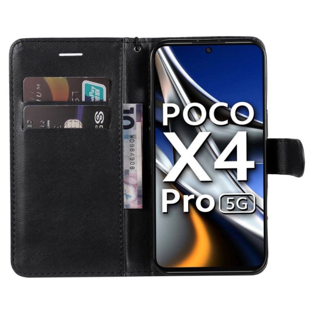 Folio-hoesje voor Poco X4 Pro 5G Met Ketting Effen Strappy