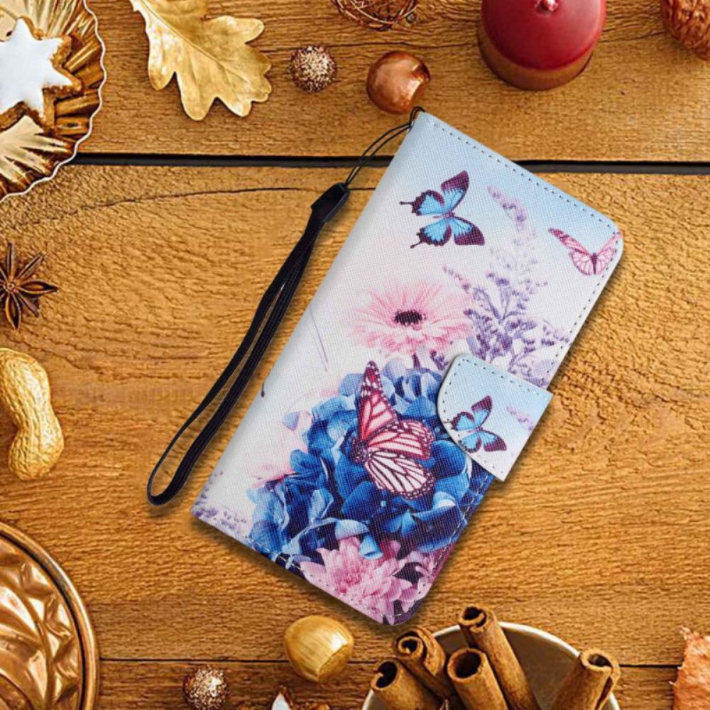 Folio-hoesje voor Poco X4 Pro 5G Met Ketting Fantasie Met Bloemenbandjes