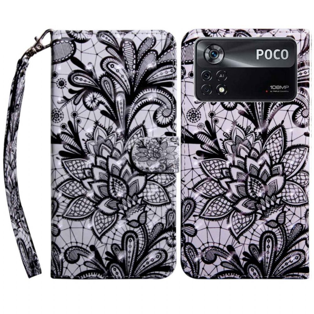 Folio-hoesje voor Poco X4 Pro 5G Met Ketting Mooie Strappy Kant