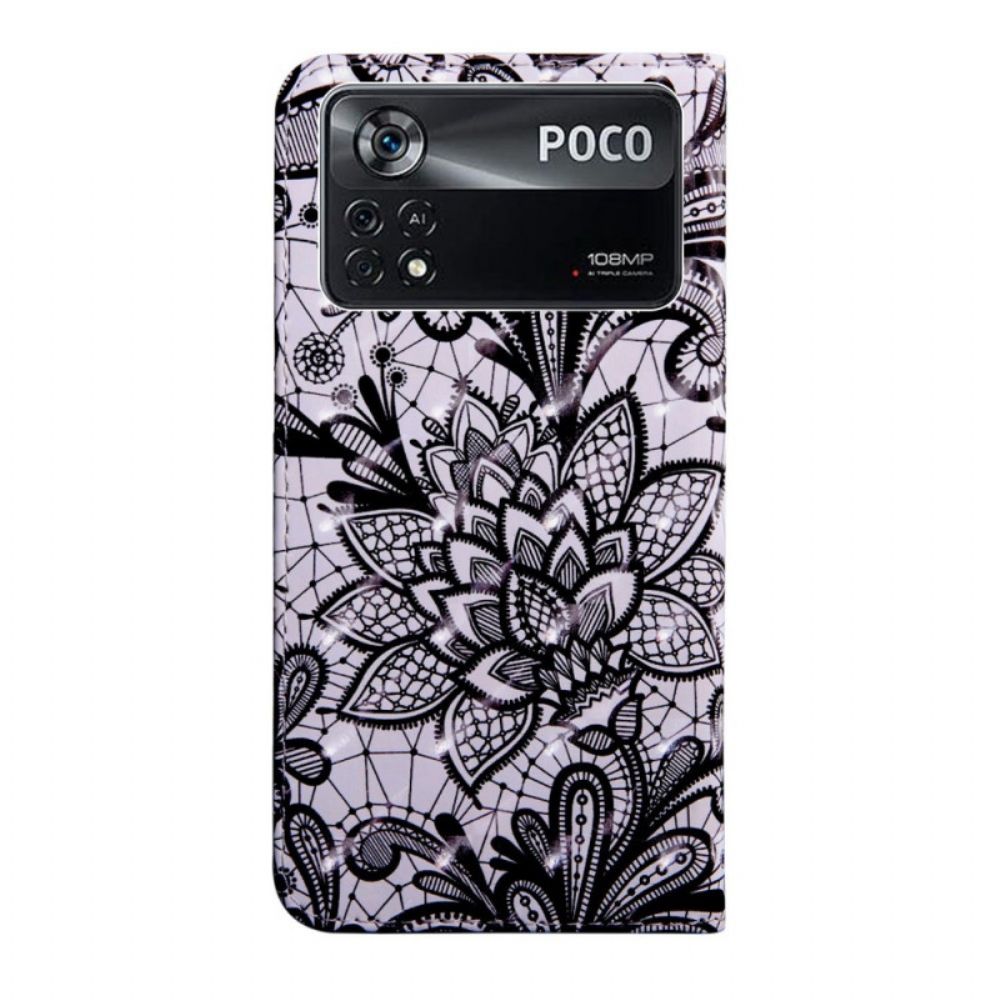 Folio-hoesje voor Poco X4 Pro 5G Met Ketting Mooie Strappy Kant