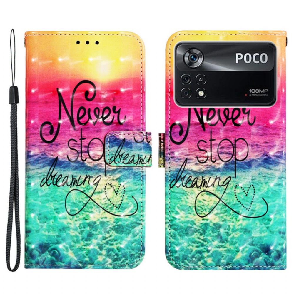 Folio-hoesje voor Poco X4 Pro 5G Met Ketting Stop Nooit Dromen Met Bandjes