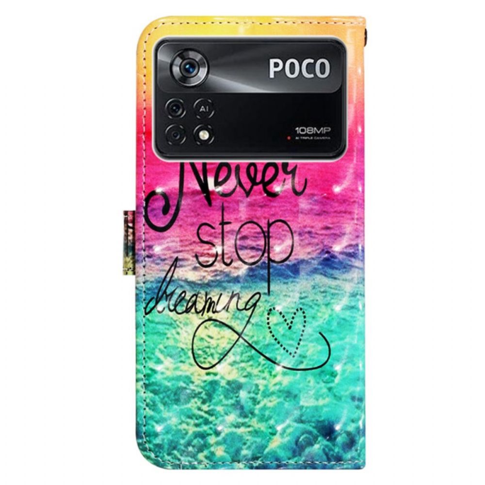 Folio-hoesje voor Poco X4 Pro 5G Met Ketting Stop Nooit Dromen Met Bandjes