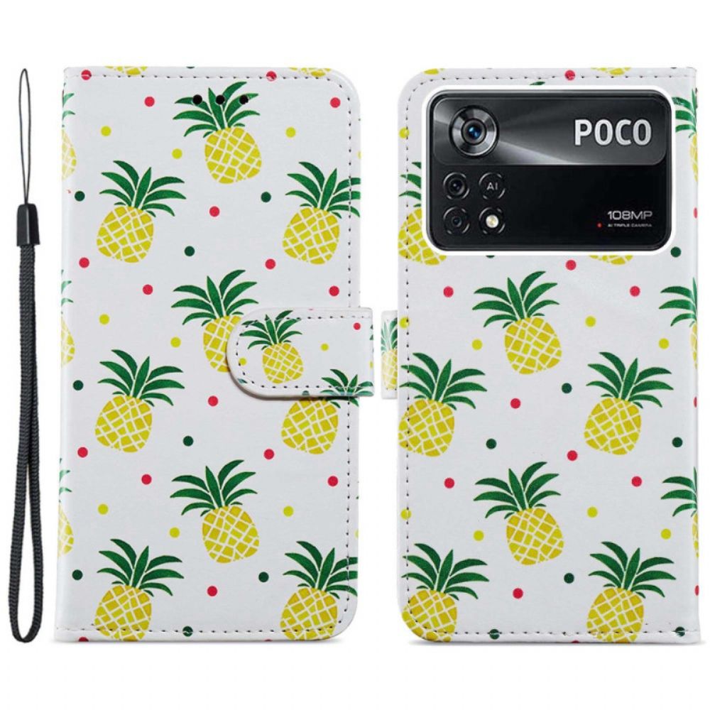 Folio-hoesje voor Poco X4 Pro 5G Met Ketting Thong Ananas