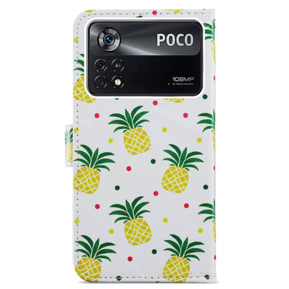 Folio-hoesje voor Poco X4 Pro 5G Met Ketting Thong Ananas