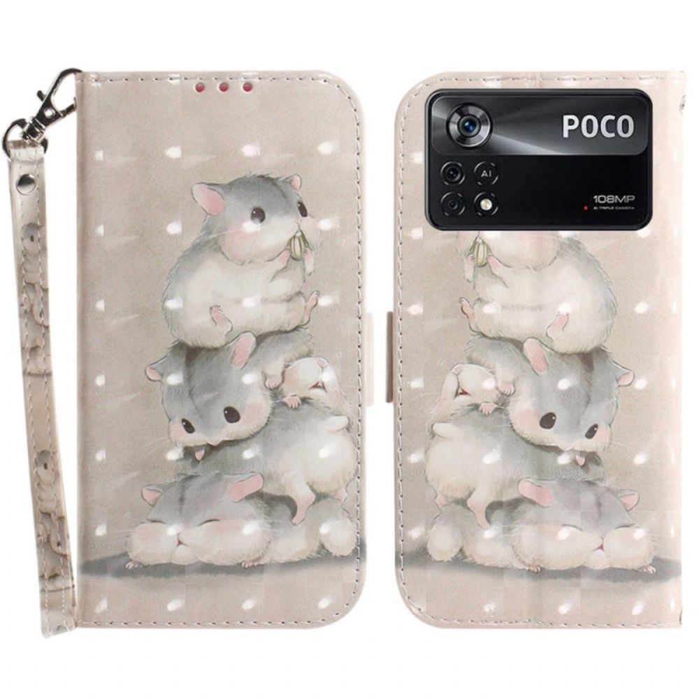 Folio-hoesje voor Poco X4 Pro 5G Met Ketting Thong Eekhoorns