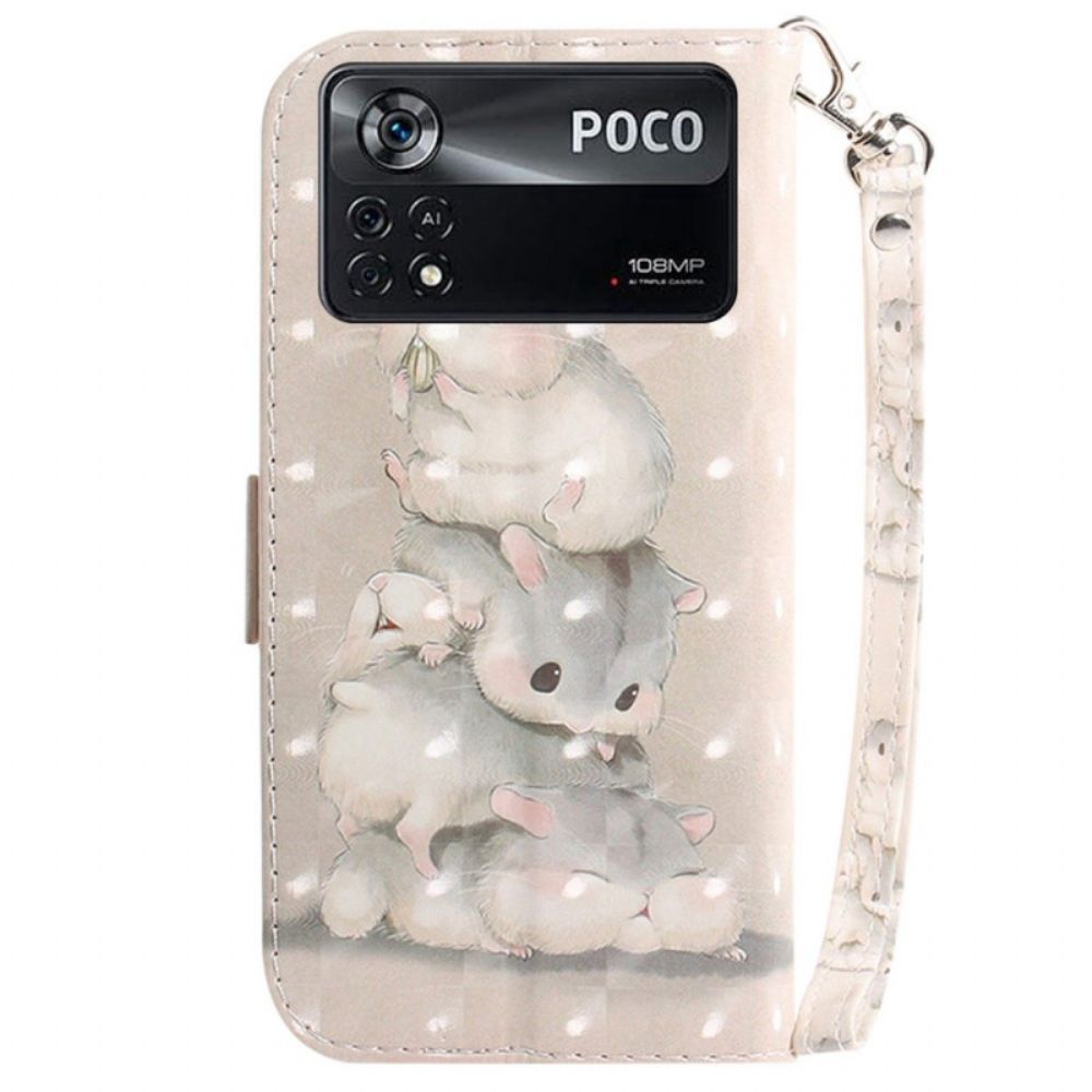 Folio-hoesje voor Poco X4 Pro 5G Met Ketting Thong Eekhoorns