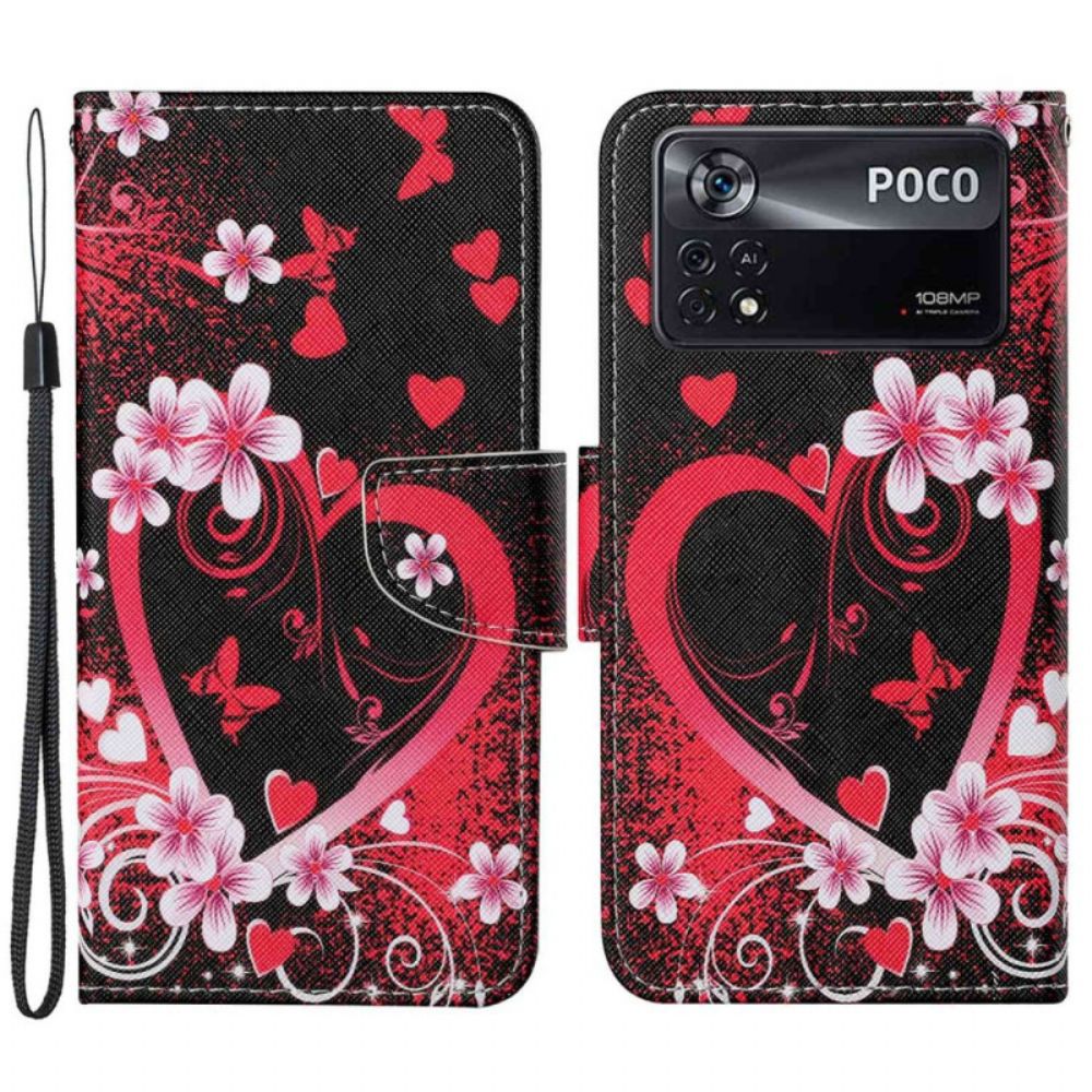 Folio-hoesje voor Poco X4 Pro 5G Met Ketting Thong Hart