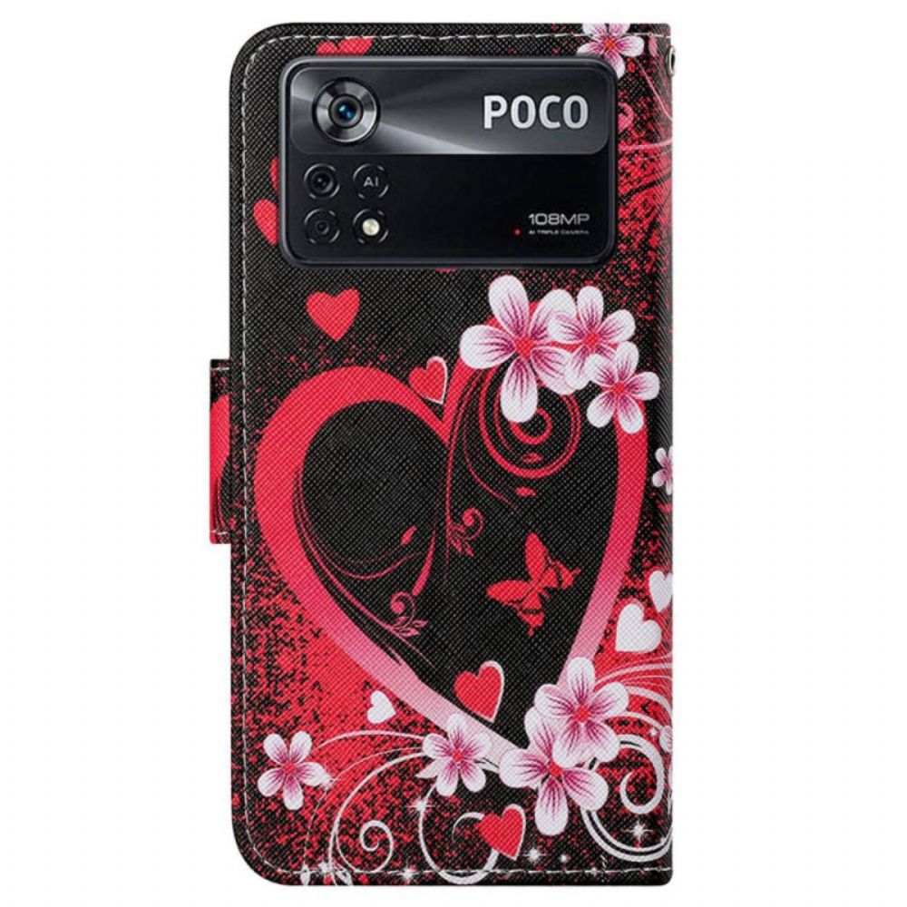 Folio-hoesje voor Poco X4 Pro 5G Met Ketting Thong Hart