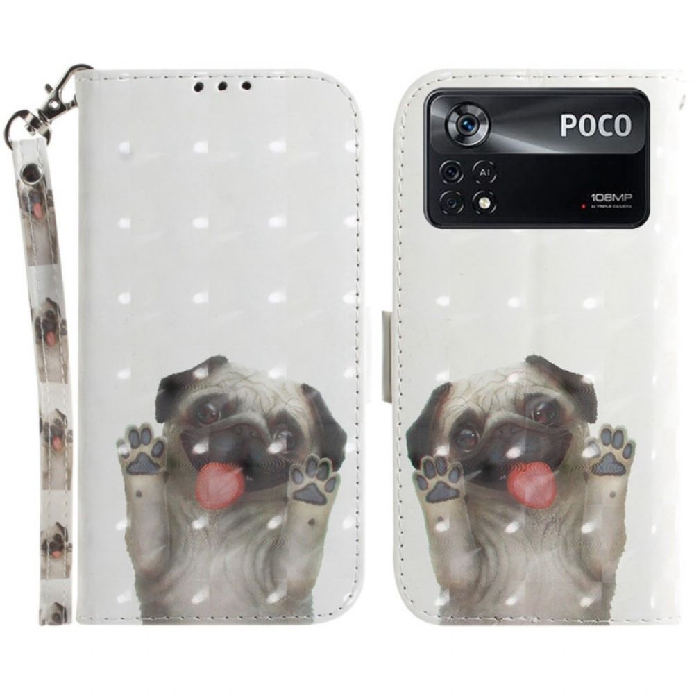 Folio-hoesje voor Poco X4 Pro 5G Met Ketting Thong Hond