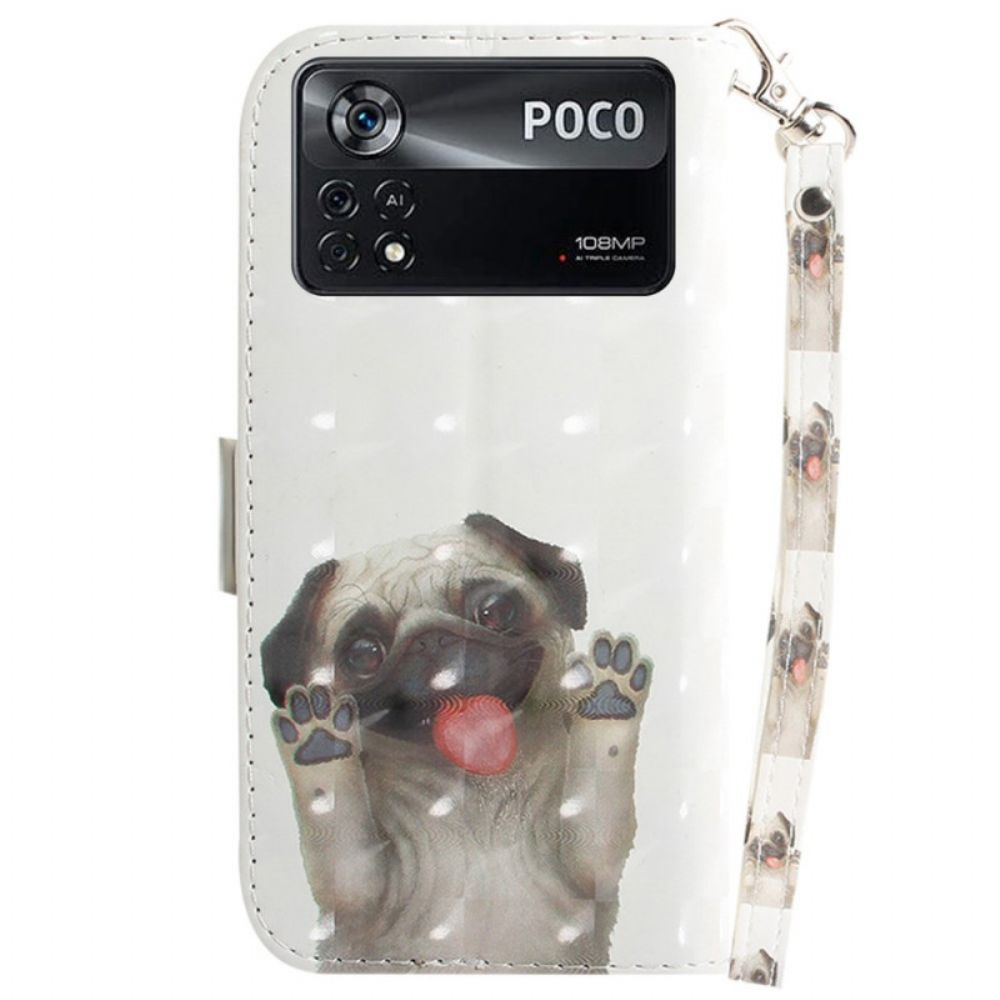 Folio-hoesje voor Poco X4 Pro 5G Met Ketting Thong Hond