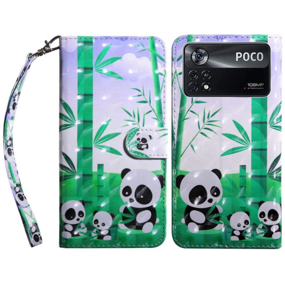 Folio-hoesje voor Poco X4 Pro 5G Met Ketting Thong Panda-familie