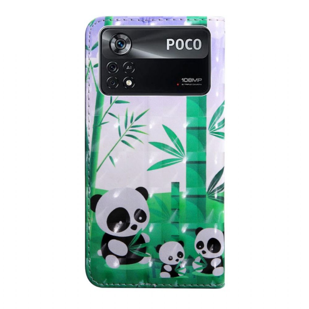 Folio-hoesje voor Poco X4 Pro 5G Met Ketting Thong Panda-familie