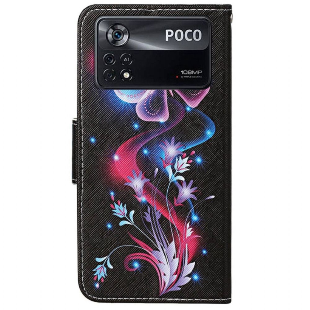 Folio-hoesje voor Poco X4 Pro 5G Met Ketting Thong Vlinderdans