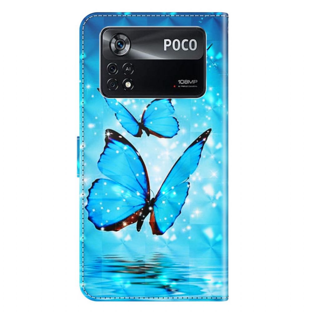 Folio-hoesje voor Poco X4 Pro 5G Met Ketting Thong Vlinders