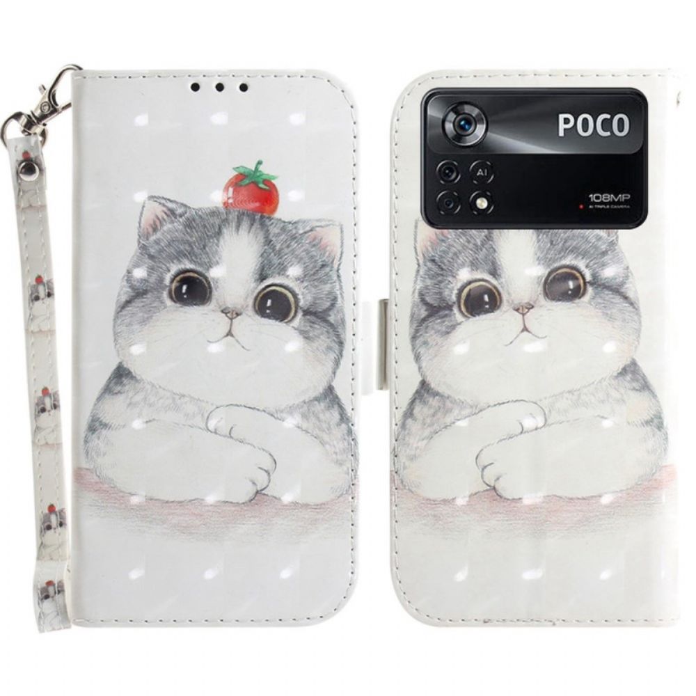 Folio-hoesje voor Poco X4 Pro 5G Met Ketting Tomaat Op De String Cat