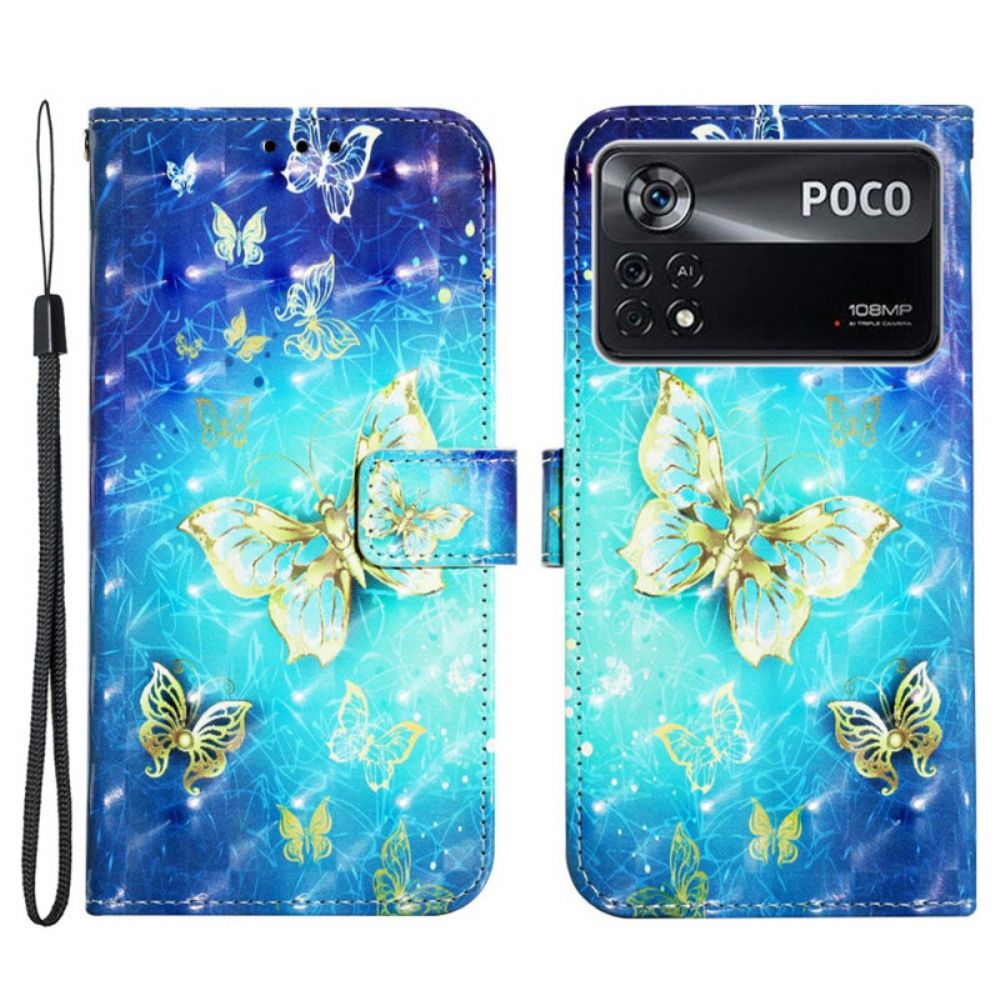 Folio-hoesje voor Poco X4 Pro 5G Met Ketting Vliegende Vlinders In Riem