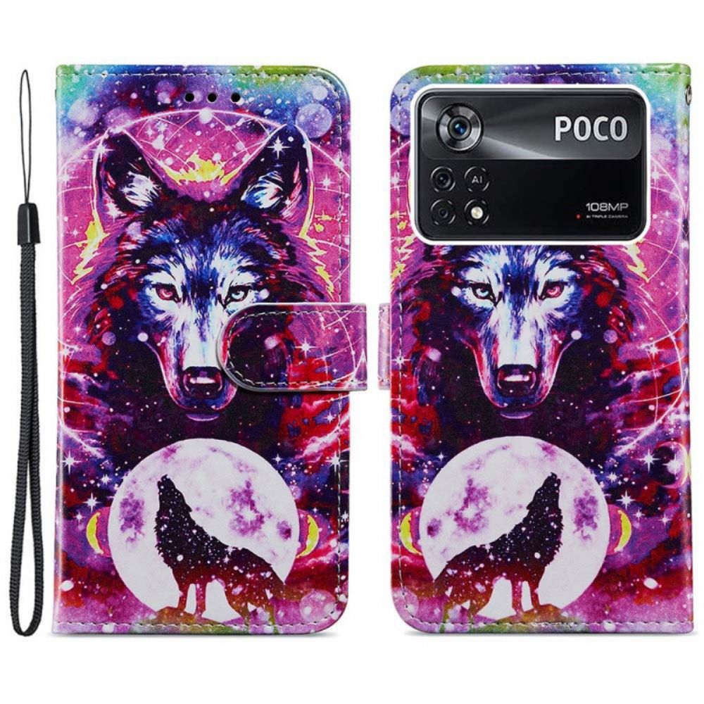 Folio-hoesje voor Poco X4 Pro 5G Met Ketting Wolf Met Riem