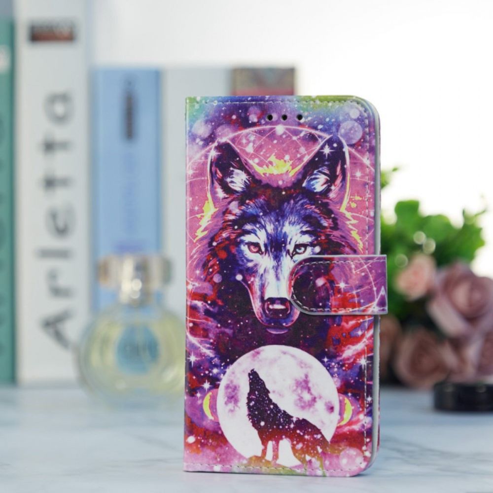 Folio-hoesje voor Poco X4 Pro 5G Met Ketting Wolf Met Riem