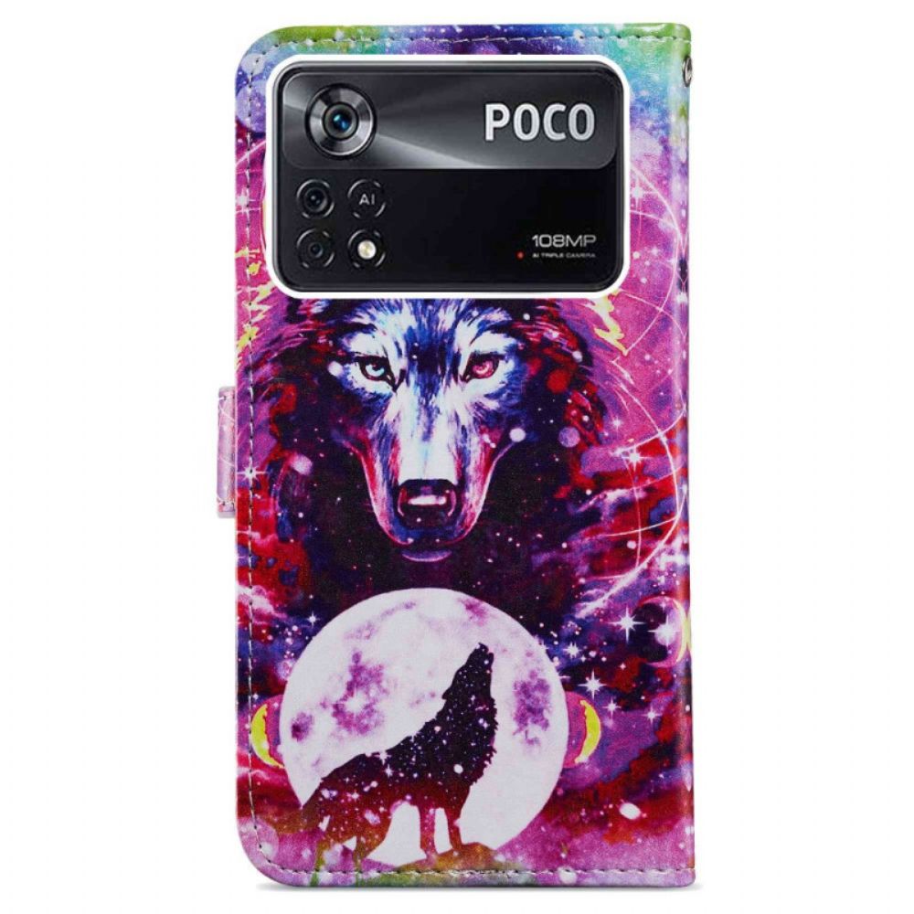 Folio-hoesje voor Poco X4 Pro 5G Met Ketting Wolf Met Riem