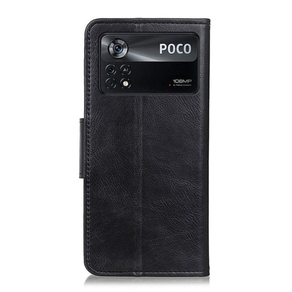 Folio-hoesje voor Poco X4 Pro 5G Omkeerbare Sluiting In Leerstijl