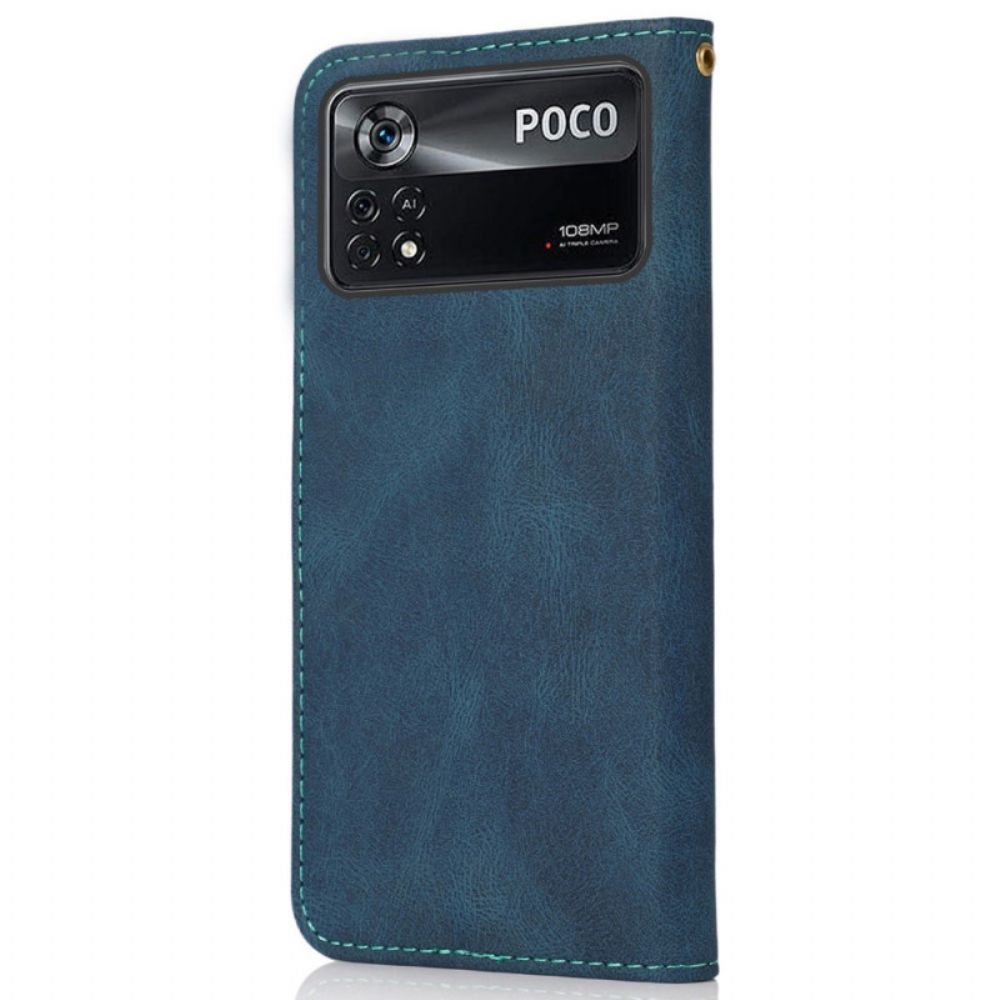 Folio-hoesje voor Poco X4 Pro 5G Tweekleurig Kunstleer