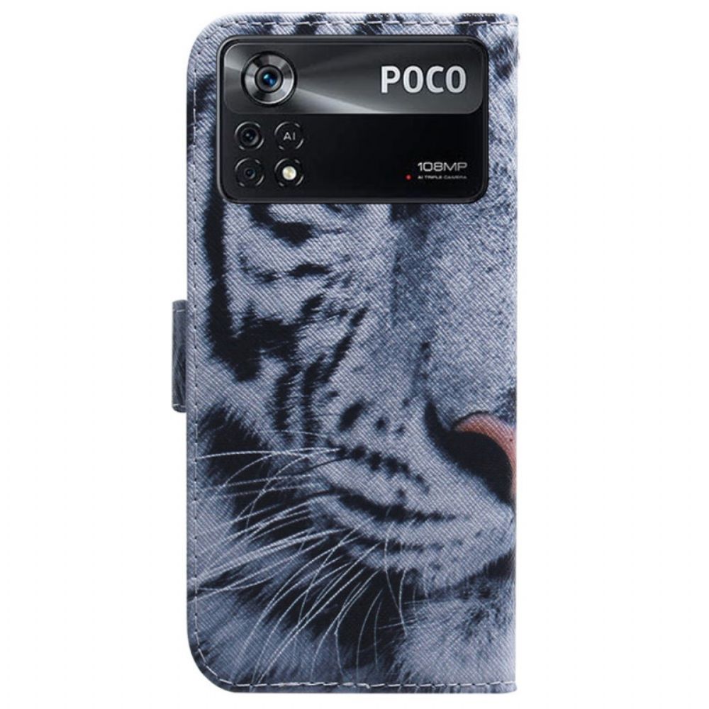 Folio-hoesje voor Poco X4 Pro 5G Witte Tijger