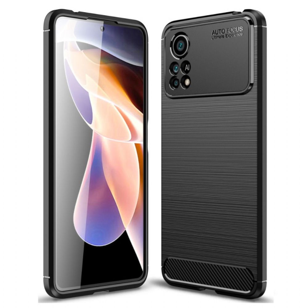 Hoesje voor Poco X4 Pro 5G Geborstelde Koolstofvezel