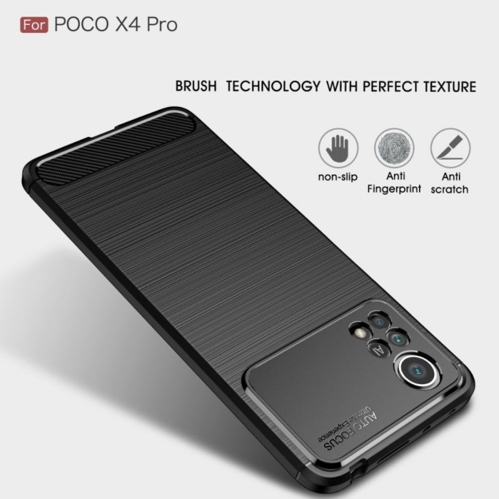 Hoesje voor Poco X4 Pro 5G Geborstelde Koolstofvezel