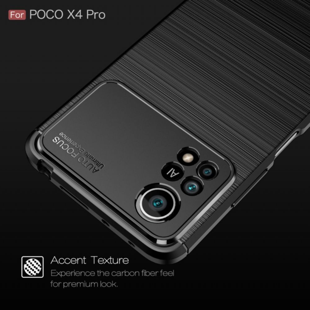 Hoesje voor Poco X4 Pro 5G Geborstelde Koolstofvezel