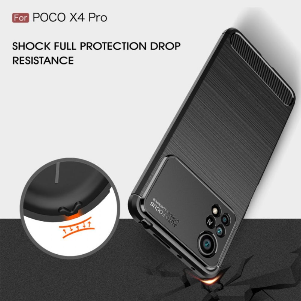 Hoesje voor Poco X4 Pro 5G Geborstelde Koolstofvezel