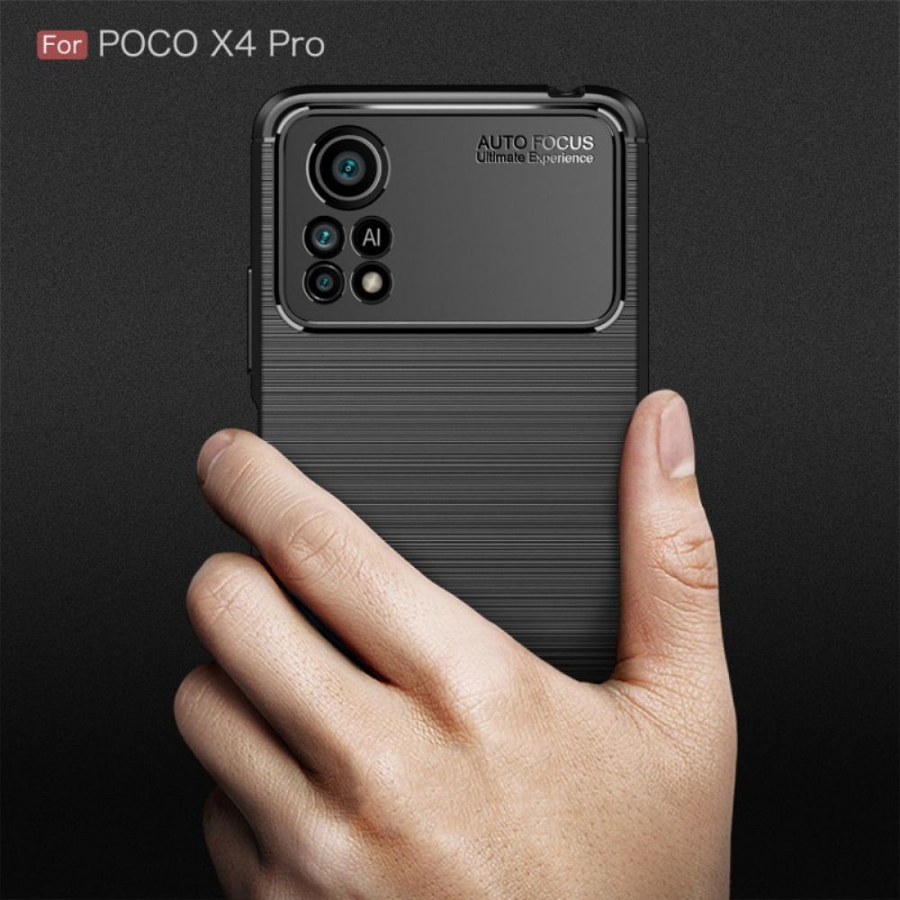 Hoesje voor Poco X4 Pro 5G Geborstelde Koolstofvezel