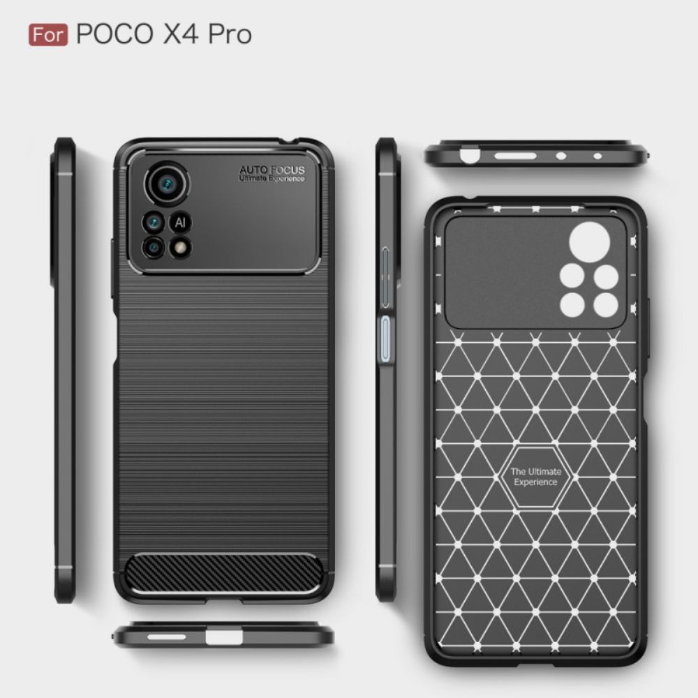 Hoesje voor Poco X4 Pro 5G Geborstelde Koolstofvezel