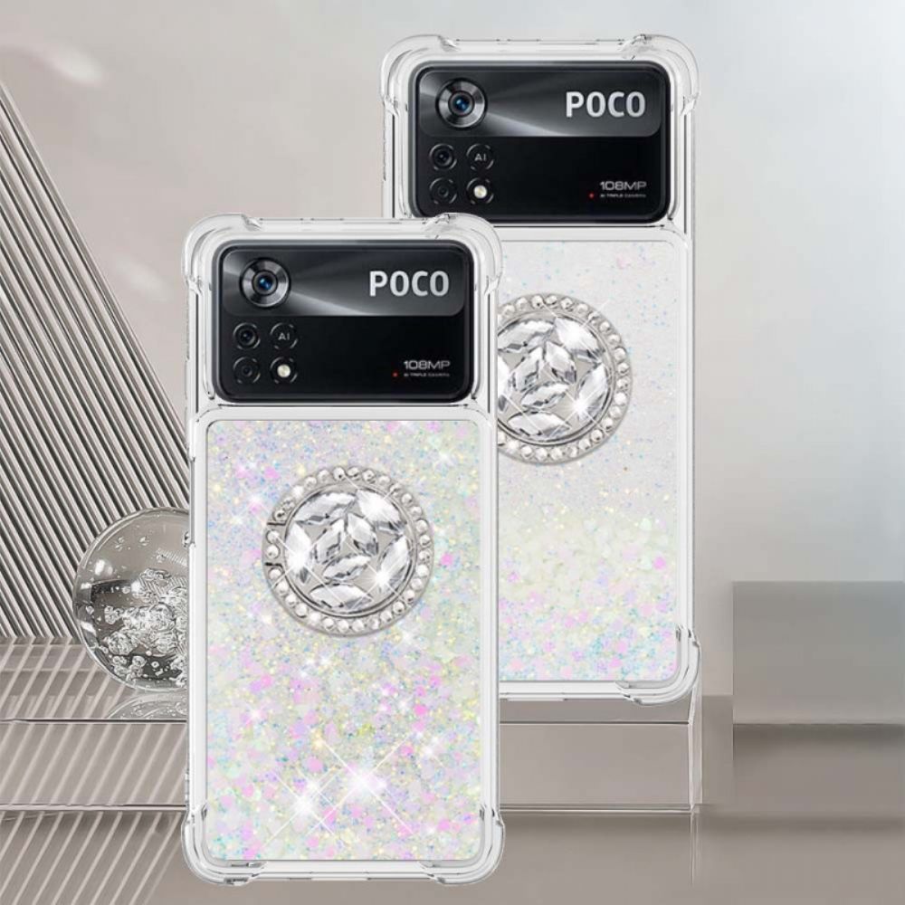 Hoesje voor Poco X4 Pro 5G Pailletten Met Ring-ondersteuning