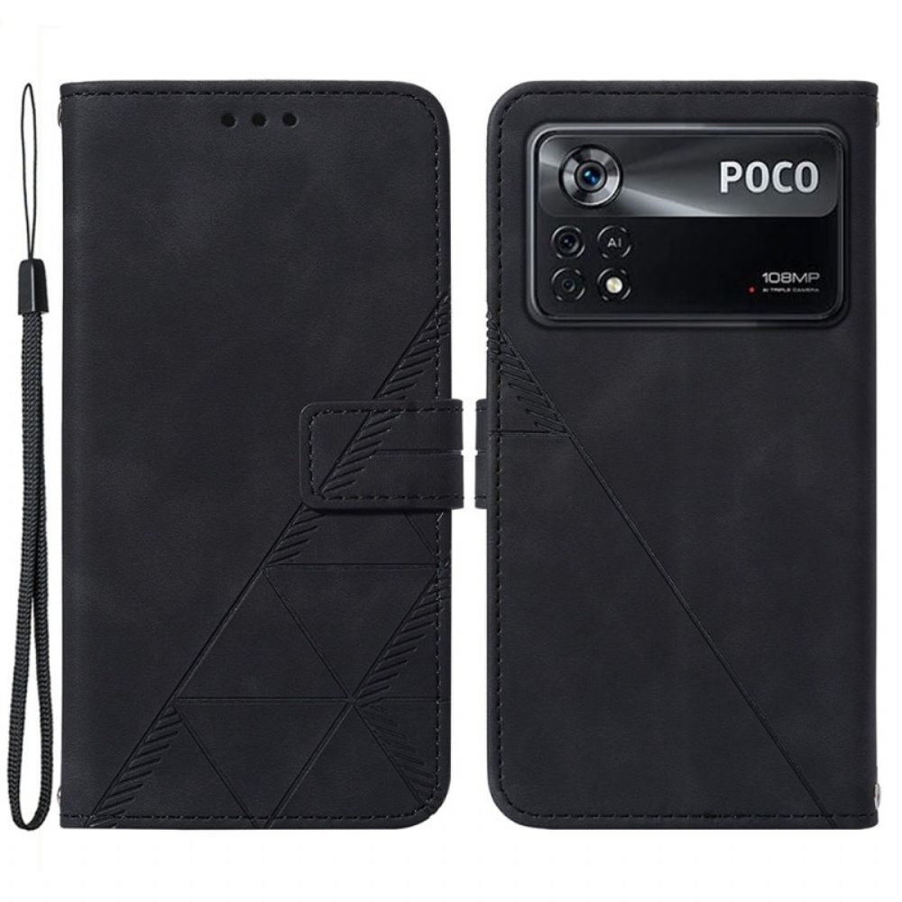 Leren Hoesje voor Poco X4 Pro 5G Driehoeken Met Lanyard