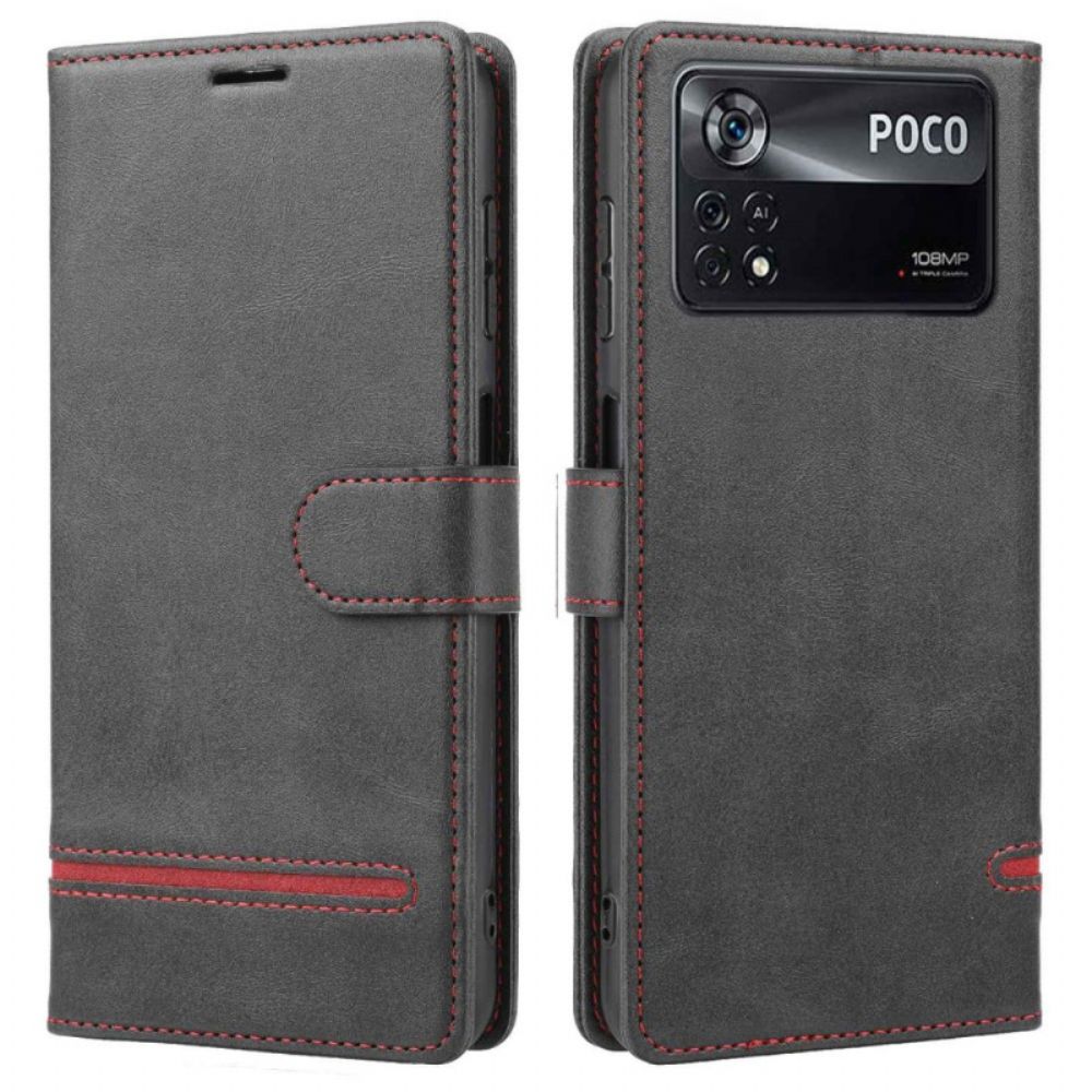 Leren Hoesje voor Poco X4 Pro 5G Lijnleereffect