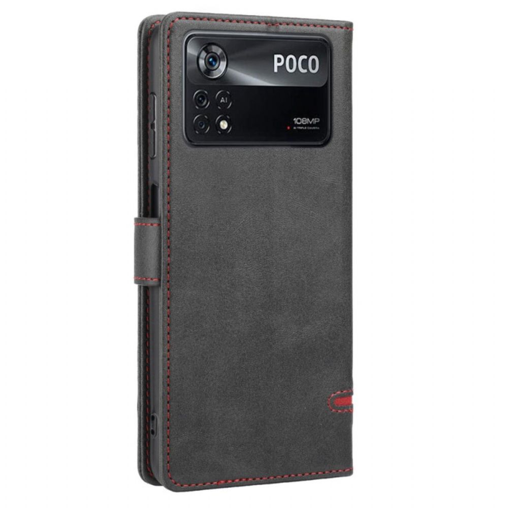 Leren Hoesje voor Poco X4 Pro 5G Lijnleereffect