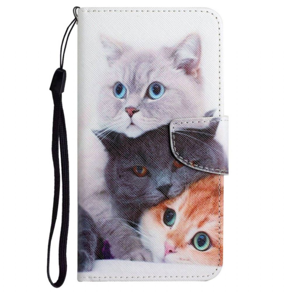 Leren Hoesje voor Poco X4 Pro 5G Met Ketting Alleen Strappy Cats