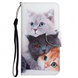 Leren Hoesje voor Poco X4 Pro 5G Met Ketting Alleen Strappy Cats