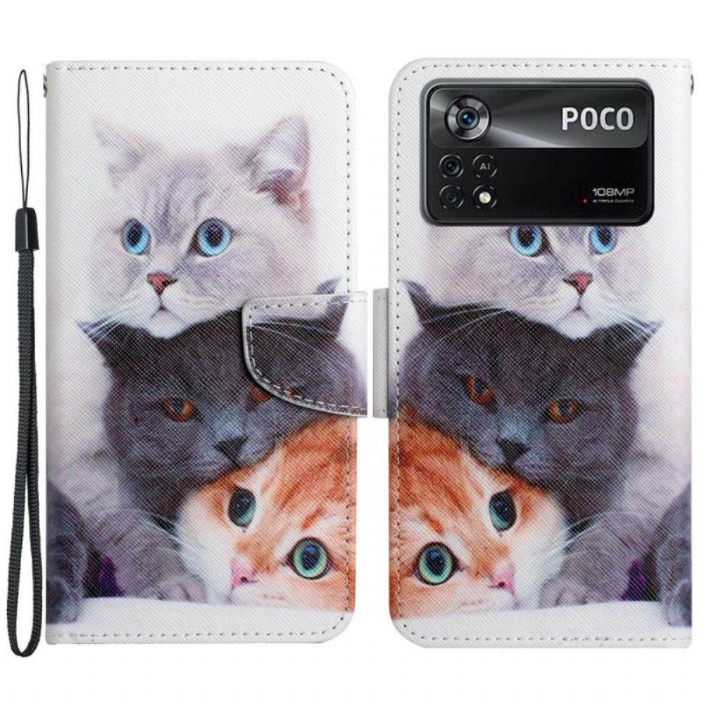 Leren Hoesje voor Poco X4 Pro 5G Met Ketting Alleen Strappy Cats