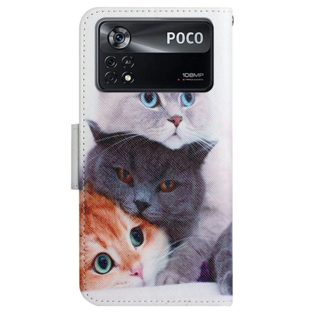 Leren Hoesje voor Poco X4 Pro 5G Met Ketting Alleen Strappy Cats